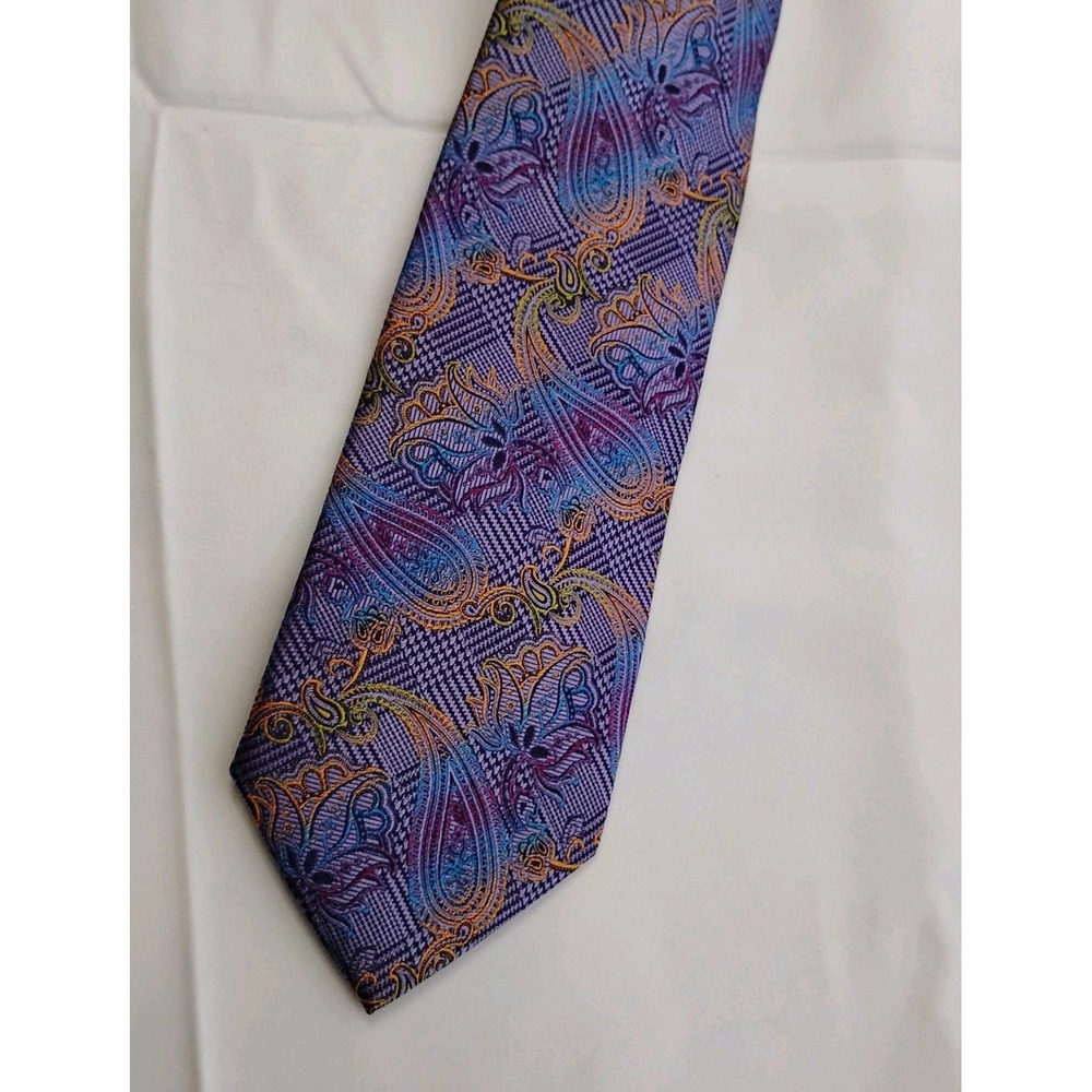 STACY ADAMS Men's Tie Purple Multi-Color Paisley Floral 100% Microfiber - Picture 2 of 6